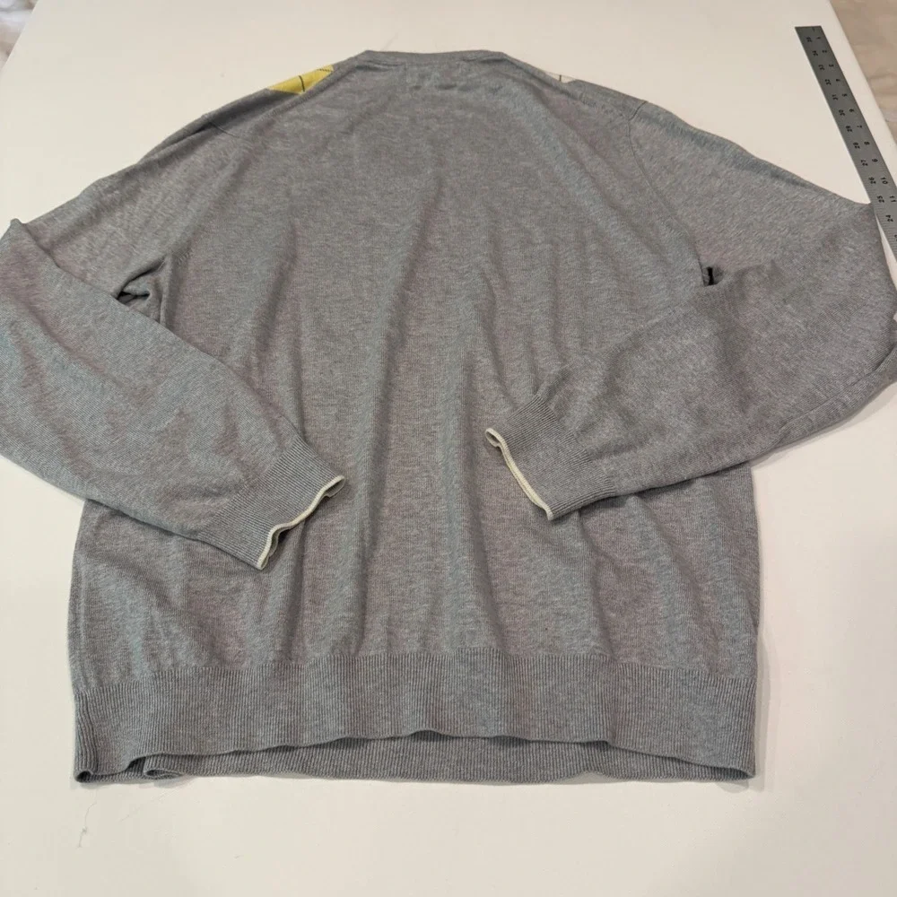 Banana Republic Silk Cotton Cashmere Argyle V-Neck Sweater Grey Yellow Mens L